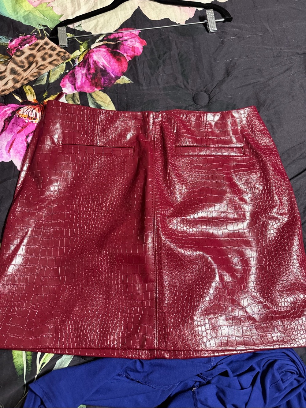 White House Black Market Burgundy Faux Croc Mini Skirt